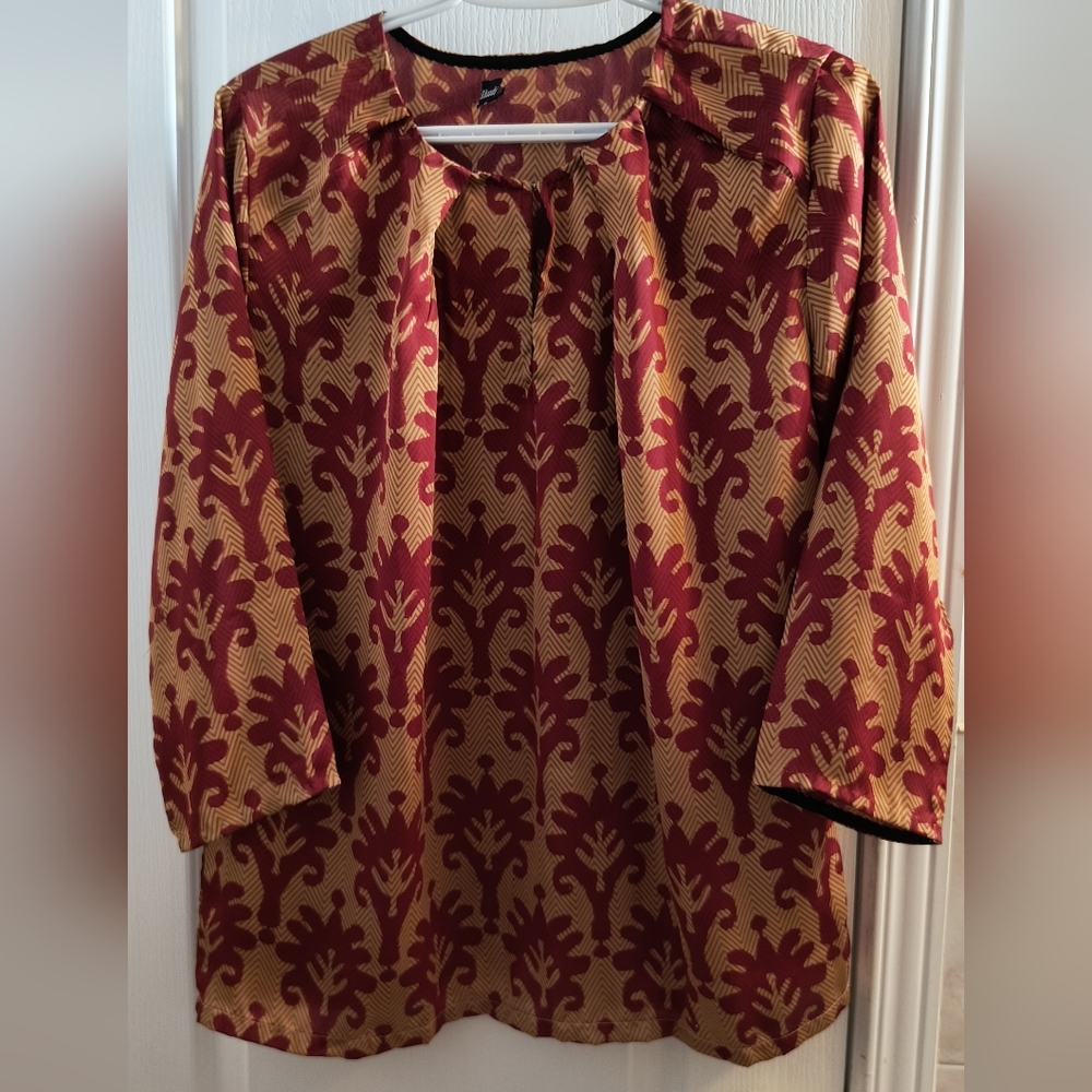Elegant Deep Red and Dull Gold Women's Top